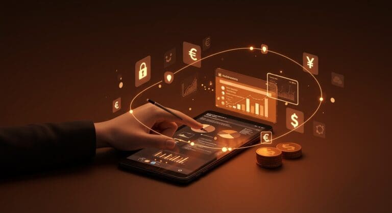 Control preciso de finanzas personales con sistema de doble entrada en aplicación fintech progresiva.