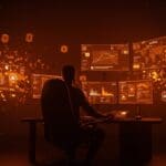 Impacto de fuga de datos en Miljödata con alertas digitales y metáforas visuales de ciberseguridad y violaciones GDPR en el mercado tech.