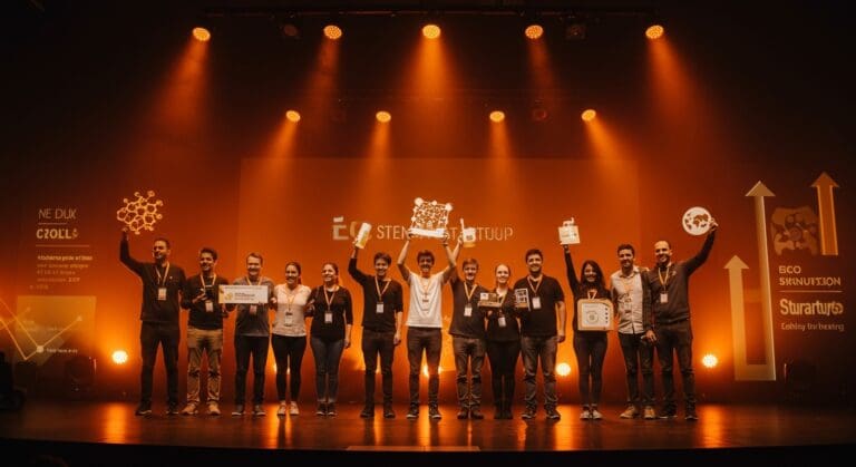 Ganadores del Santander X Award Chile 2025 celebrando innovación sostenible en bioplásticos y tecnología limpia.