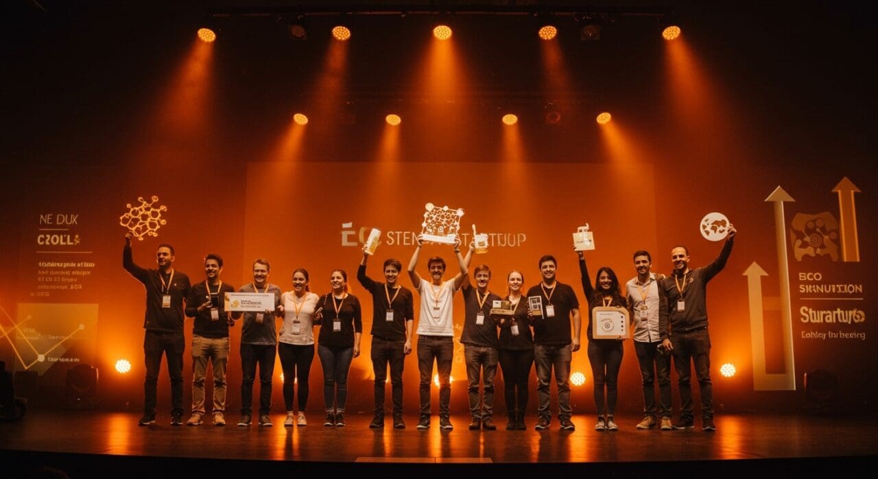 Ganadores del Santander X Award Chile 2025 celebrando innovación sostenible en bioplásticos y tecnología limpia.