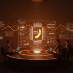 Visualización futurista del modelo de IA Nano Banana Pro de Google para generación y edición avanzada de imágenes, ideal para startups innovadoras.