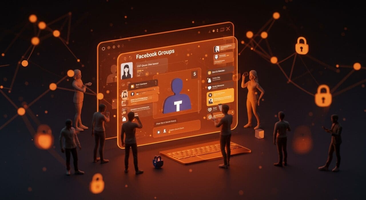 Privacidad en grupos de Facebook combinada con gestión segura de comunidades online en tecnología social.