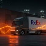 Camión eléctrico de FedEx impulsado por inversión de Harbinger para logística sostenible y movilidad eléctrica.