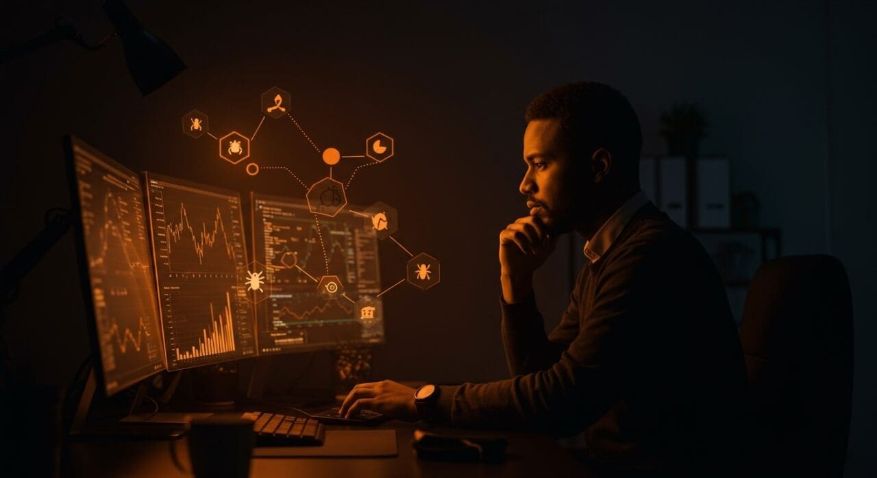 Hillel Wayne analizando críticamente la investigación empírica en ingeniería de software con metáforas visuales de defectos de software y mejores prácticas.