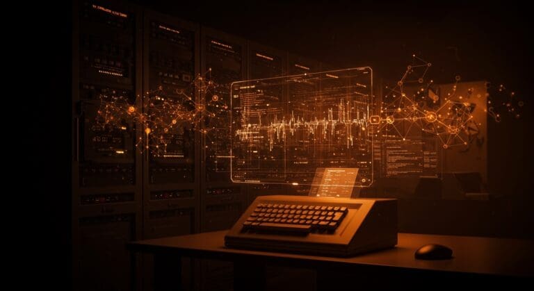 Visual tecnológico que representa IA aplicada y automatización para modernizar mainframes y sistemas COBOL críticos.