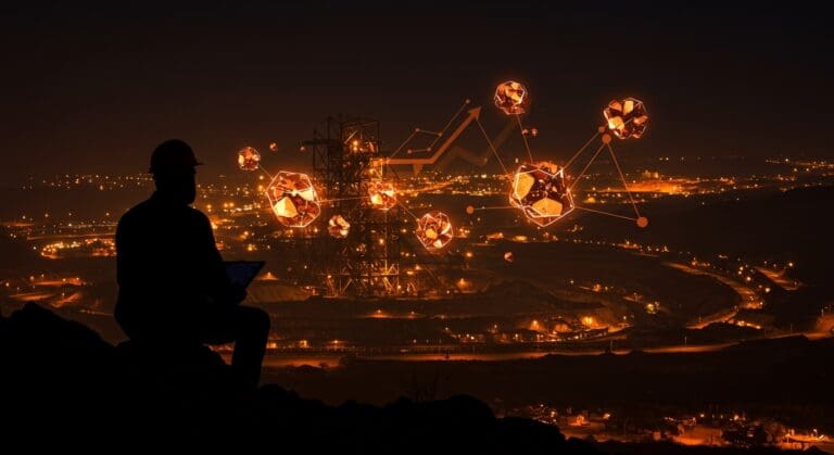 Iván Arriagada con paisaje minero digital, destacando tendencias clave del cobre, minería y política para startups tecnológicas en 2025.