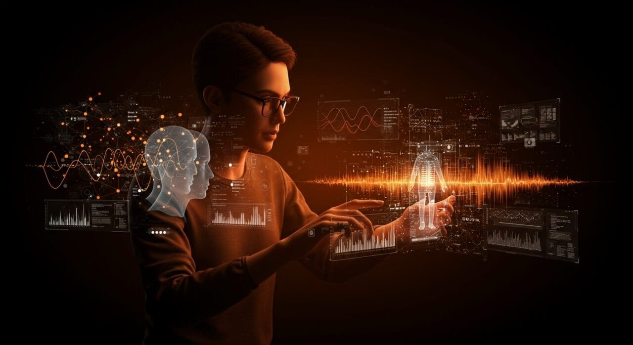 Visualización de limitaciones y oportunidades en text to speech open source para startups, con representaciones digitales de IA y automatización sonora.