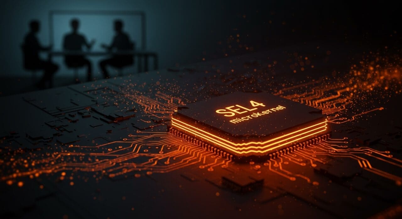 Visualización de sistema operativo seguro basado en microkernel seL4 para startups tecnológicas con enfoque en seguridad informática y arquitectura de software.