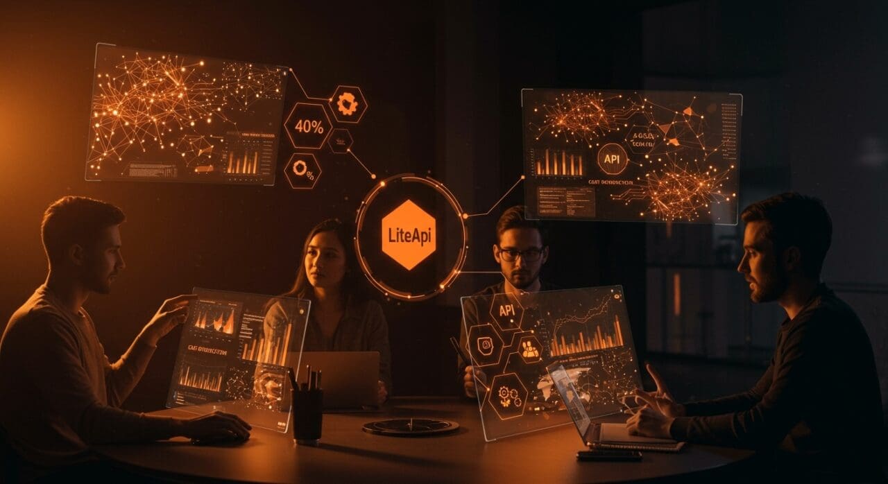 Colaboración de startups usando LiteAPI para IA aplicada con integración API y optimización de costos en tecnología.
