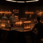 Interfaz futurista mostrando tecnología de reconocimiento de voz multilingüe de IA open source de Meta para startups tecnológicas.