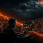 Michael Burry realizando una apuesta masiva contra Nvidia y Palantir, ilustrando la posible burbuja en el mercado de inteligencia artificial.