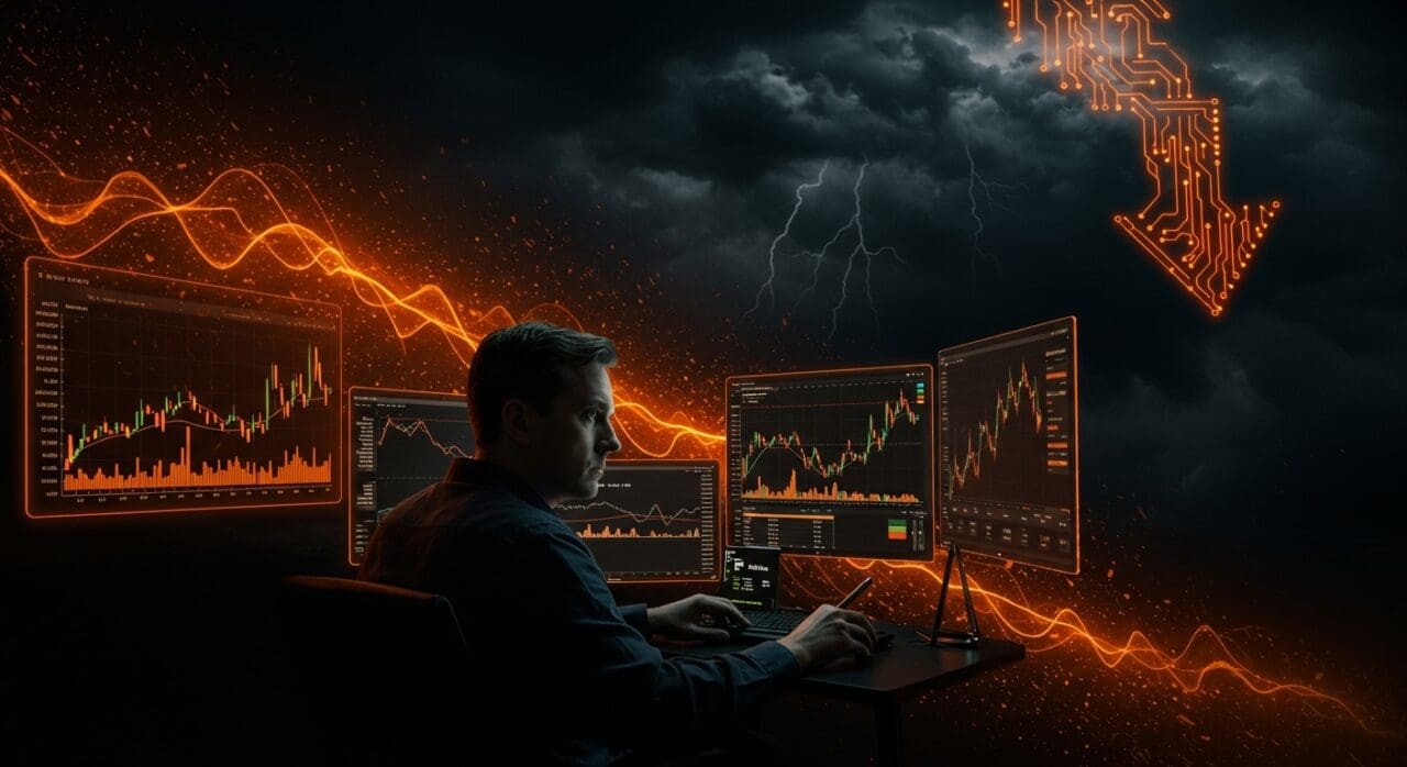 Michael Burry realizando una apuesta masiva contra Nvidia y Palantir, ilustrando la posible burbuja en el mercado de inteligencia artificial.