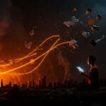 Microplásticos en el aire sobre ciudad urbana, simbolizando el impacto ambiental y oportunidades para startups de tecnología limpia e innovación sostenible.