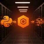 Migración de Python a Node.js para escalabilidad y eficiencia en backend SaaS resaltada con iconografía tecnológica y paleta Ecosistema Startup.