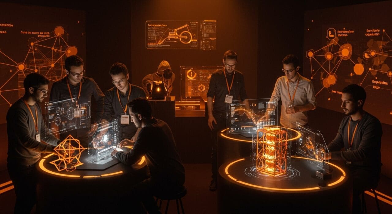 Evento Nit del ConTech 2025 en Barcelona premiando innovación y tecnología de startups en construcción con ambiente futurista y colaborativo.