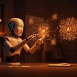 Modelo pequeño de inteligencia artificial realizando razonamiento complejo en entorno tecnológico innovador con elementos de machine learning y automatización.