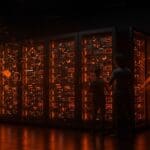 Servidor de IA de Nvidia iluminado en naranja y negro, representando integración vertical y tendencias en hardware e infraestructura para startups y empresas tecnológicas.