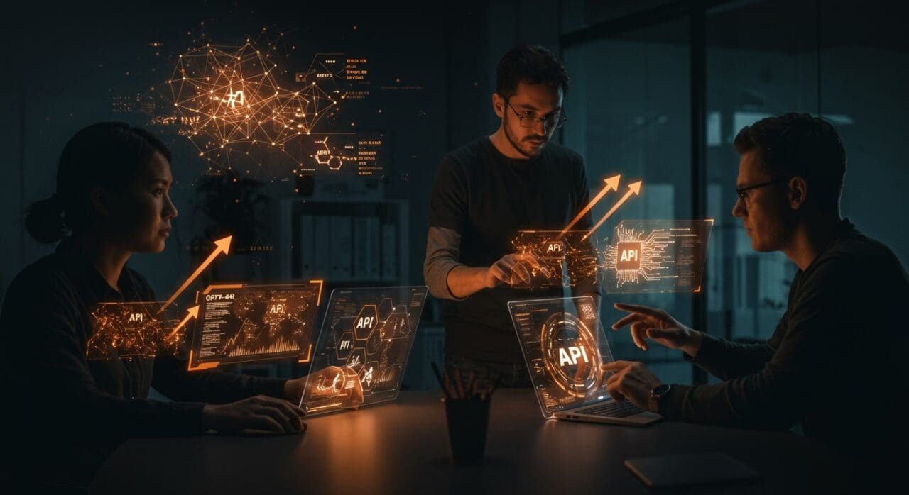 Equipo de founders y desarrolladores colaborando en la migración desde la API GPT-4o de OpenAI, con representaciones visuales de inteligencia artificial aplicada y tecnología avanzada.