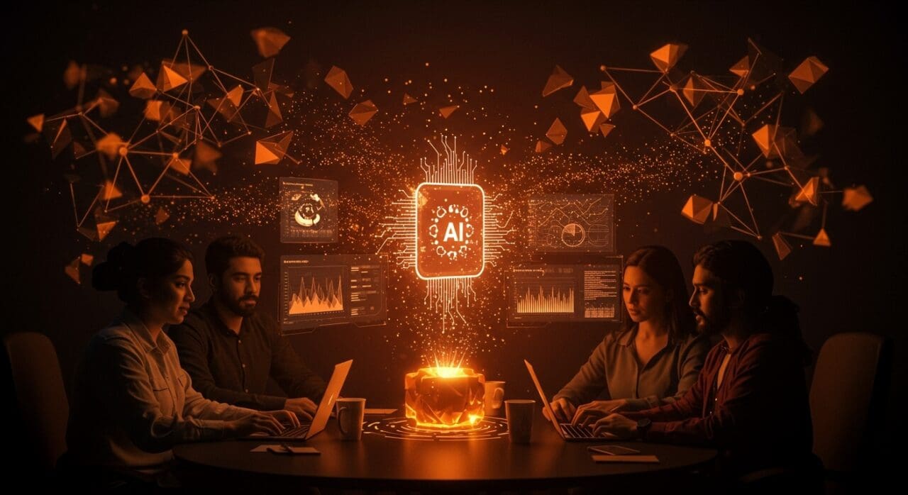 Fundadores hispanos colaborando con IA aplicada para descubrimiento de marca y crecimiento de startup Peec AI tras levantar funding en Europa.