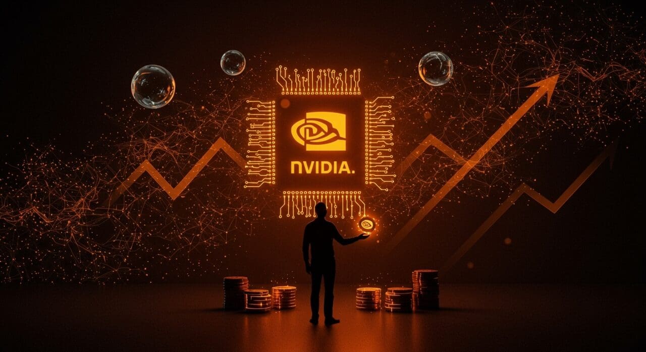 Peter Thiel vendiendo acciones de Nvidia simbolizando temores a burbuja en inteligencia artificial y tendencias del mercado startup.