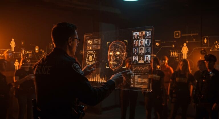 Policía local de EE.UU. utilizando tecnología de reconocimiento facial en vigilancia con elementos de biometría y control federal.