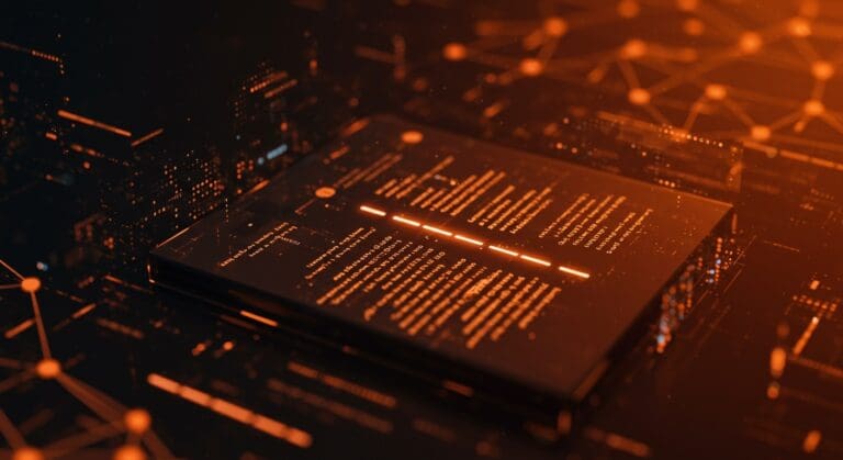 Imagen estilizada de modelos de IA usando em-dashes largos en un entorno digital abstracto con redes neuronales y datos de entrenamiento.