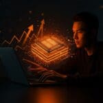 Founder analizando chip DRAM con flechas ascendentes que representan la subida de precios en el mercado tecnológico.