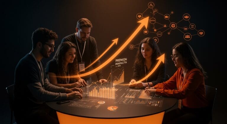 Equipo de emprendedores colaborando en la convocatoria Premio INNpacta 2025, destacando innovación y startups en Colombia.