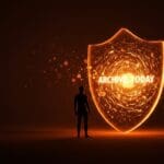 Ilustración conceptual de presiones legales sobre AdGuard DNS para bloquear Archive.today, destacando riesgos en regulación digital y ciberseguridad.