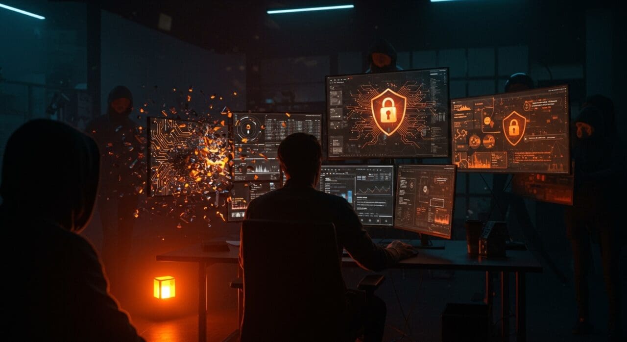 Protei hackeada y alerta de ciberseguridad para startups tech con representación visual de tecnología de vigilancia y protección de datos.