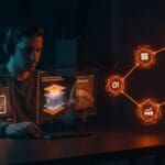 Fundador tech utilizando Proxmox 9.1 para ejecutar contenedores Docker nativos, mostrando automatización y optimización de recursos en un entorno tecnológico moderno.