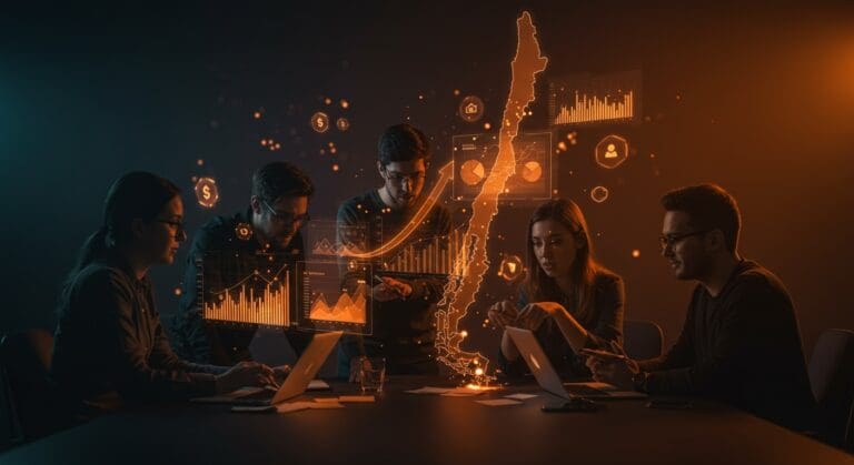 Proyectos de inversión y tendencias clave para negocios en la economía chilena 2026 con emprendedores y startups visualizando oportunidades.