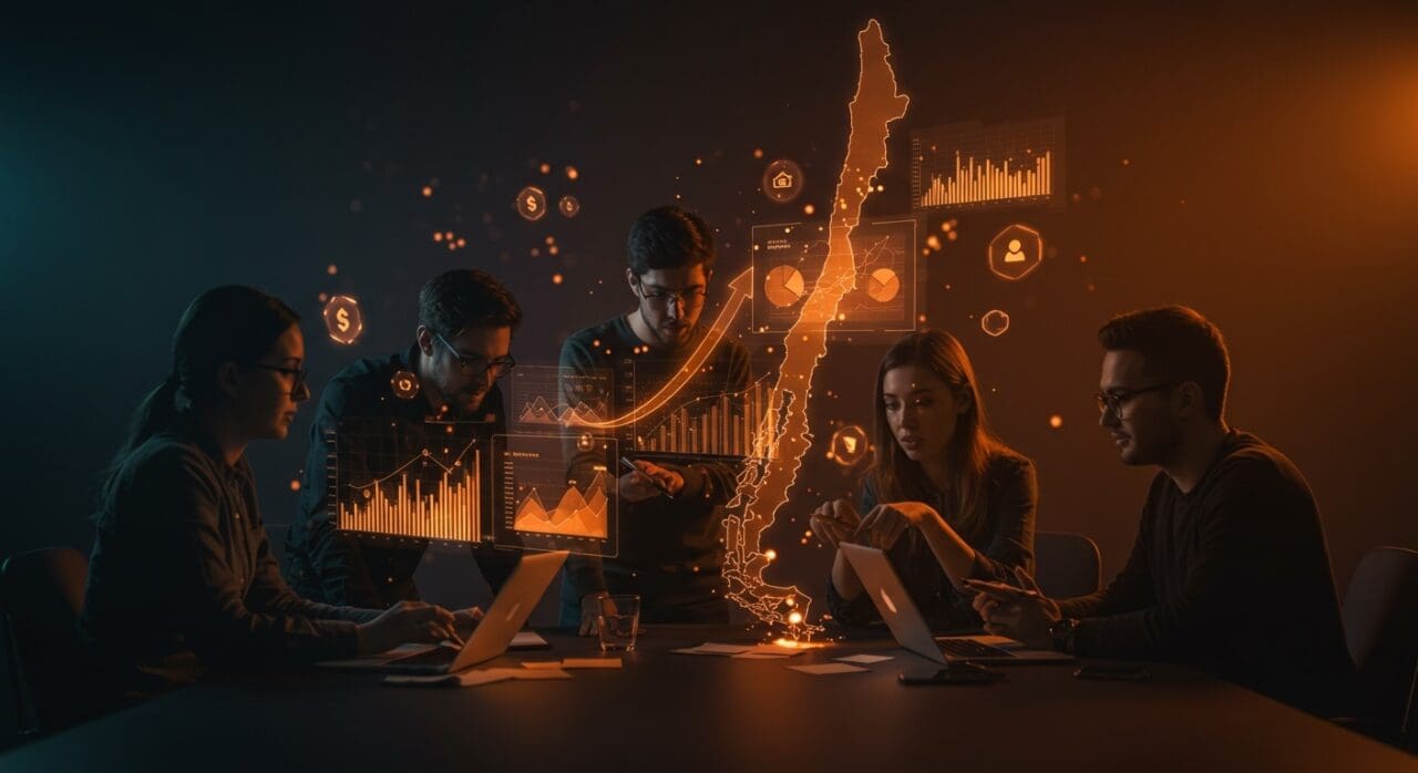 Proyectos de inversión y tendencias clave para negocios en la economía chilena 2026 con emprendedores y startups visualizando oportunidades.