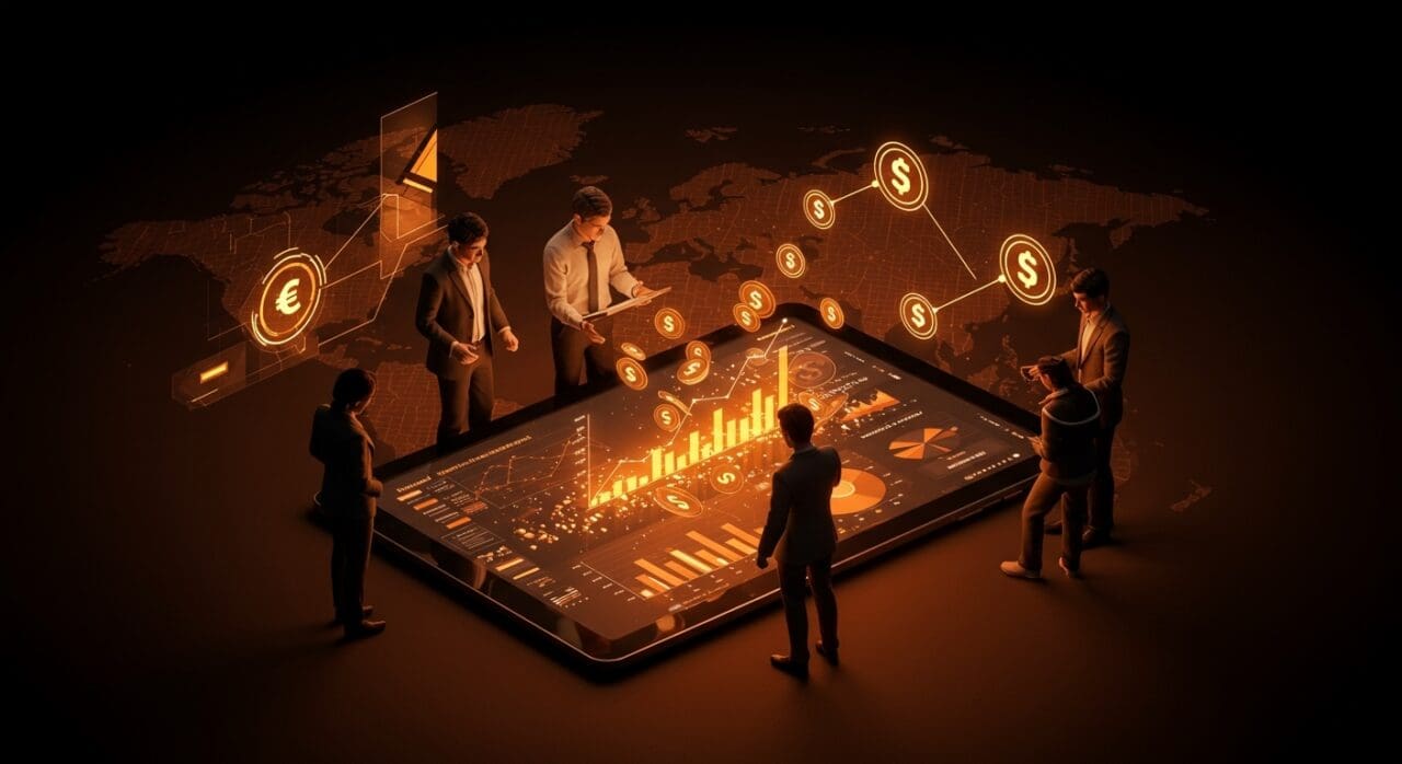 Dueños de PYME colaborando con tecnología digital para crecimiento y financiamiento en Chile.