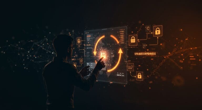 Página de estado de servicio digital con actualización retrasada, destacando seguridad, transparencia y automatización en SaaS.