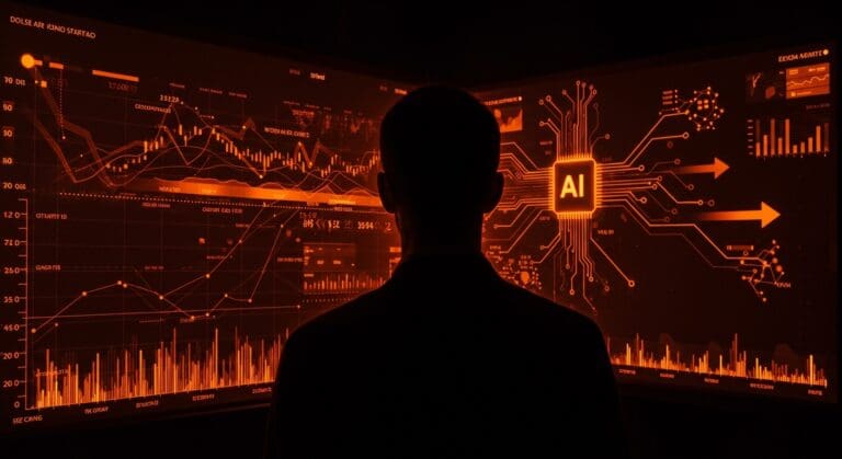 Sam Altman frente a gráficos financieros y redes neuronales, simbolizando la estrategia y controversia financiera de OpenAI en el ecosistema startup.