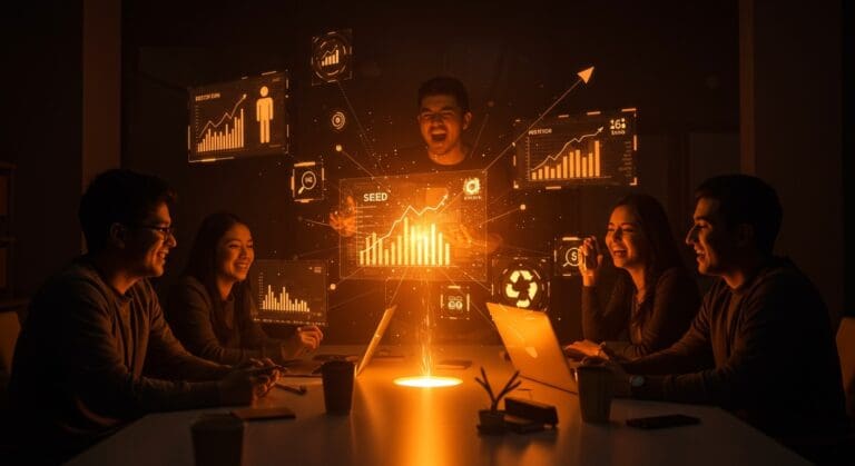 Startups mexicanas recibiendo capital semilla y mentoría internacional en un ambiente innovador de sostenibilidad y emprendimiento tecnológico.