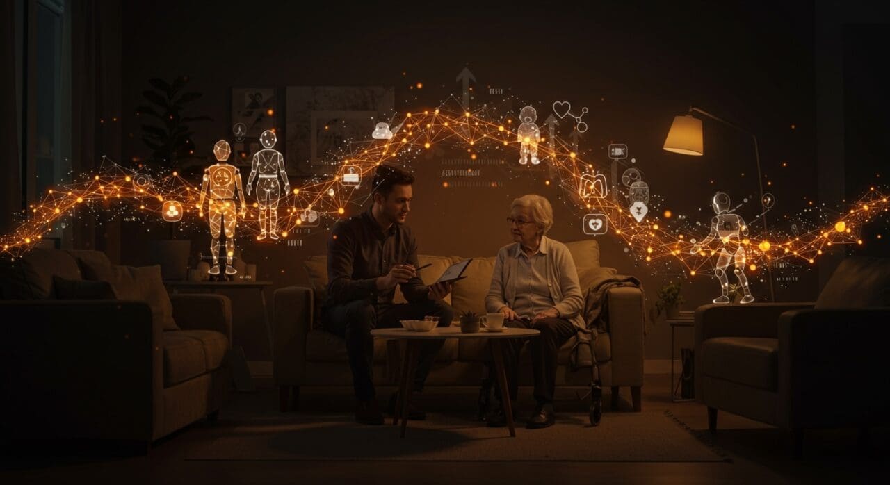 Founders tech colaborando en soluciones de cuidado senior con automatización y tendencias demográficas en servicios de salud.