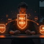Comparativa visual de funciones hash SHA-2, SHA-3 y BLAKE3 en entorno tecnológico para SaaS y startups con enfoque en seguridad y rendimiento.