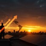 Líder de startup uruguaya Solfium frente a paneles solares, representando expansión y funding en energía solar en LATAM.