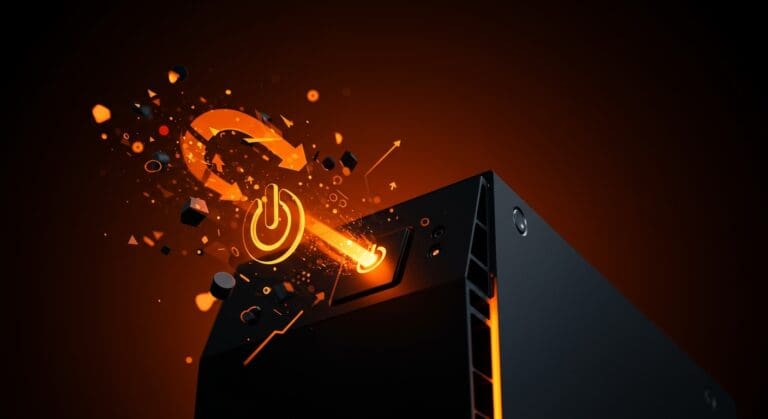 Solución del bug de 'Actualizar y Apagar' en Windows 11 con la patch 25H2 destacada en imagen editorial moderna.