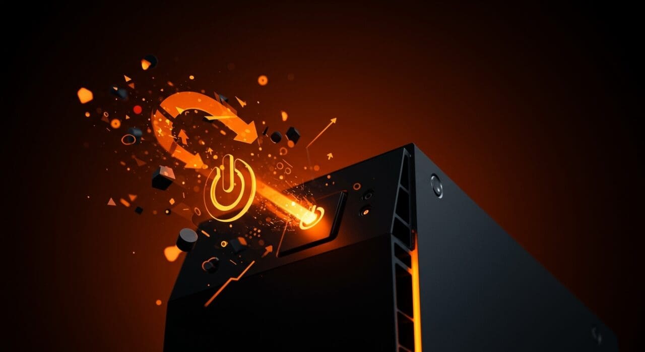 Solución del bug de 'Actualizar y Apagar' en Windows 11 con la patch 25H2 destacada en imagen editorial moderna.