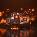 Visualización de video podcasts en crecimiento en Spotify con audiencia masiva, simbolizando tendencias en streaming y contenido digital.