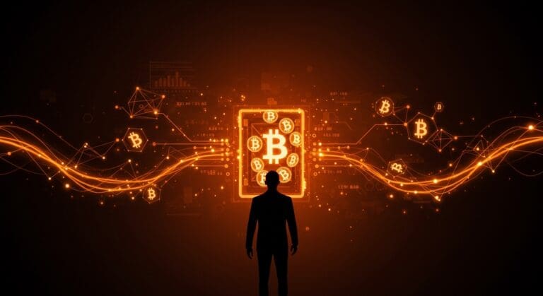 Innovación en tesorería de Bitcoin liderada por la startup suiza Future con $34.5M en funding, representada por un emprendedor digital y símbolos de criptomonedas.