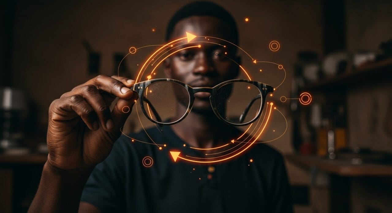 Startup ugandesa creando gafas sostenibles con economía circular reutilizando cuernos de buey para innovación en mercados emergentes.