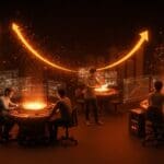 Emprendedores de startups tecnológicas colaborando con innovadoras interfaces mineras, mostrando innovación y escalamiento en minería chilena.