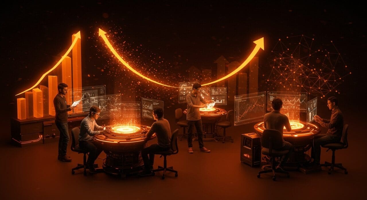 Emprendedores de startups tecnológicas colaborando con innovadoras interfaces mineras, mostrando innovación y escalamiento en minería chilena.