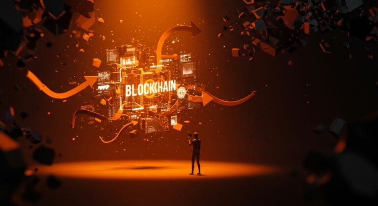 Análisis visual de Substrate blockchain y evaluación de startups en tecnología disruptiva con metáforas sobre fraude e inversión.