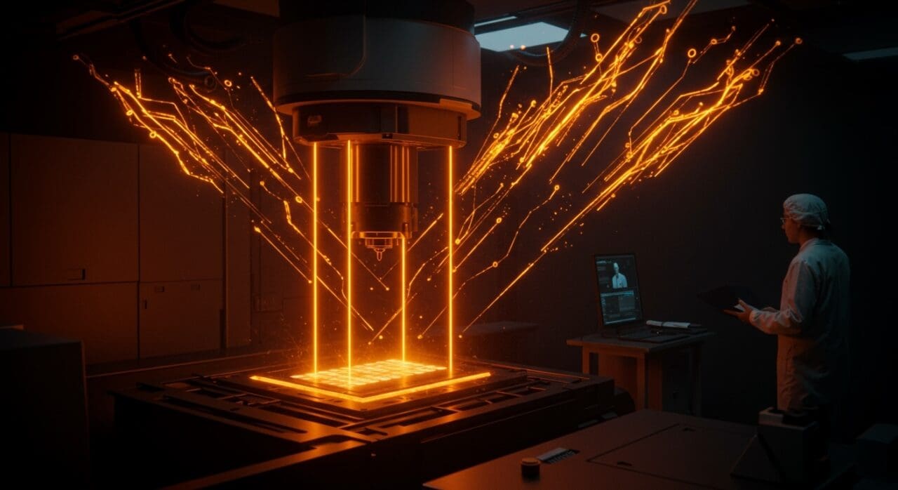 Tecnología innovadora de litografía por rayos X en fabricación avanzada de chips, destacando a la startup Substrate compitiendo con ASML y TSMC.