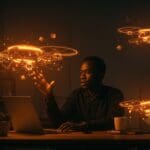 Fundador tech usando agentes IA no-code para automatizar procesos en startups, destacando innovación en tecnología africana con SwarmZero.